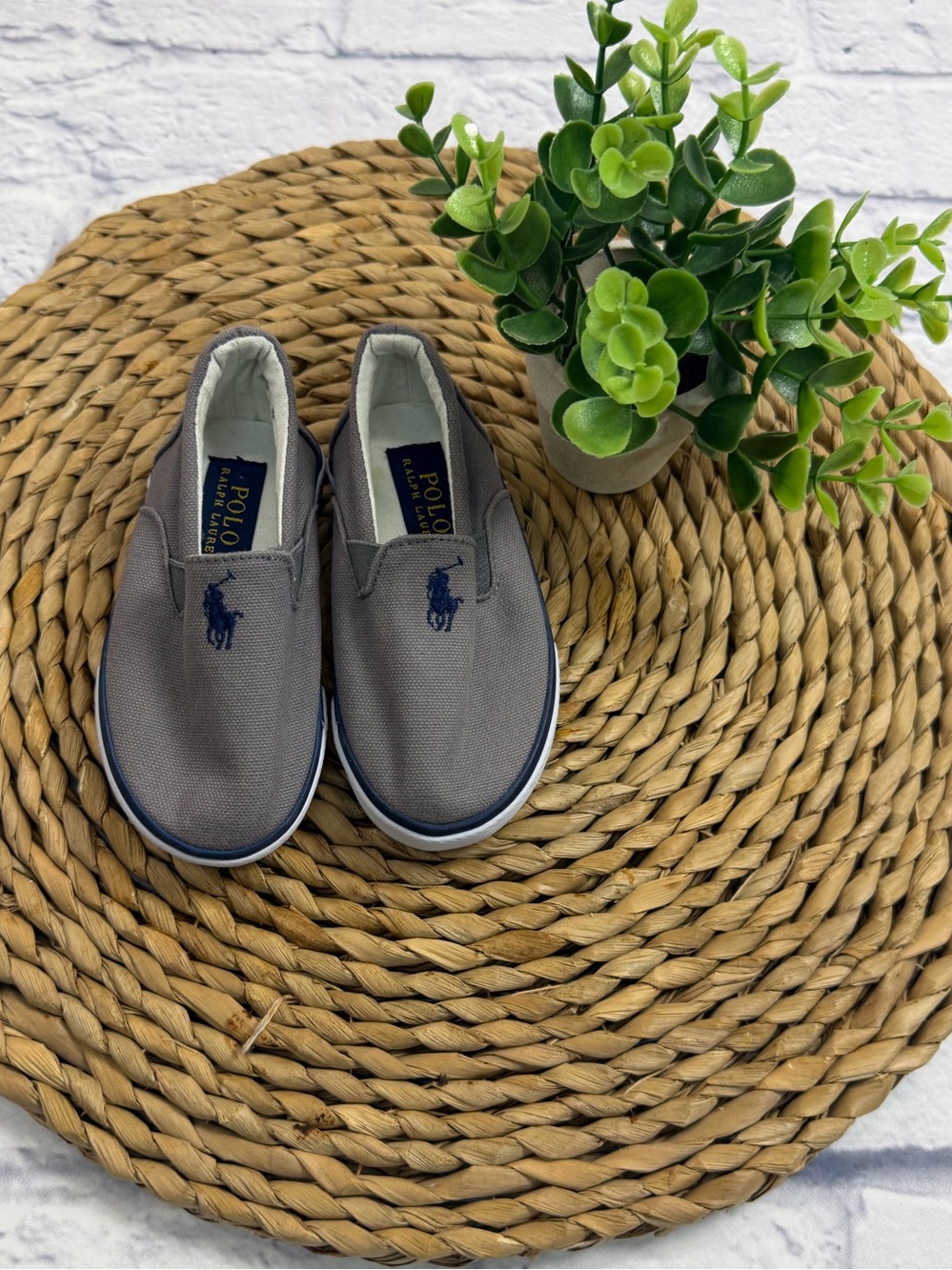 NWOT Polo by Ralph Lauren Kids Gray Slip-On Canvas Sneakers. Toddler Size 5.